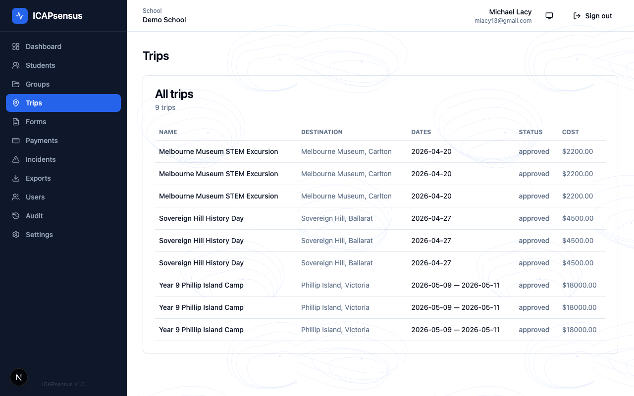 ICAPsensus excursion trips management